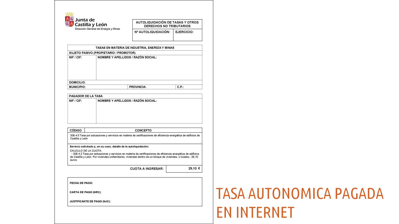 tasa del certificado energetico en salamanca