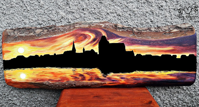 melzak-art, melzak art, melzacki, nocą malowane, obrazy na drewnie, handmade, Toruń, panorama nad Wisłą, zachód słońca, natural, wood