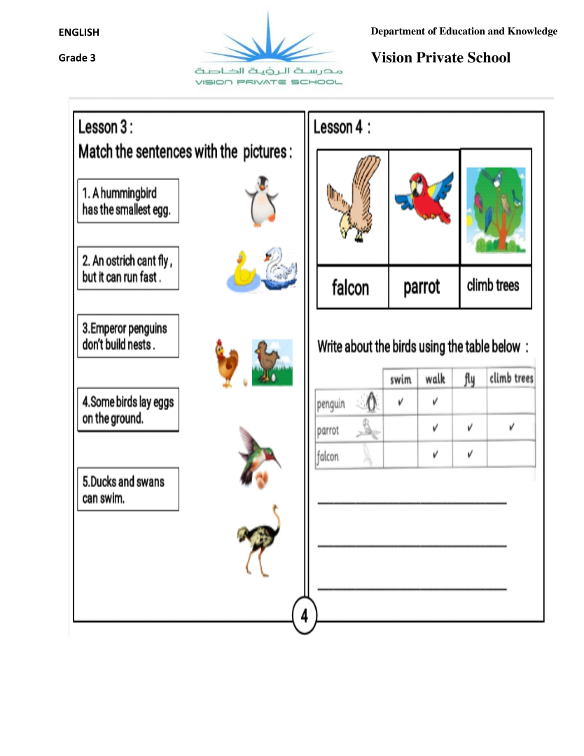 مراجعة الوحدة الثالثة في اللغة الانجليزية الصف الثالث الفصل الاول