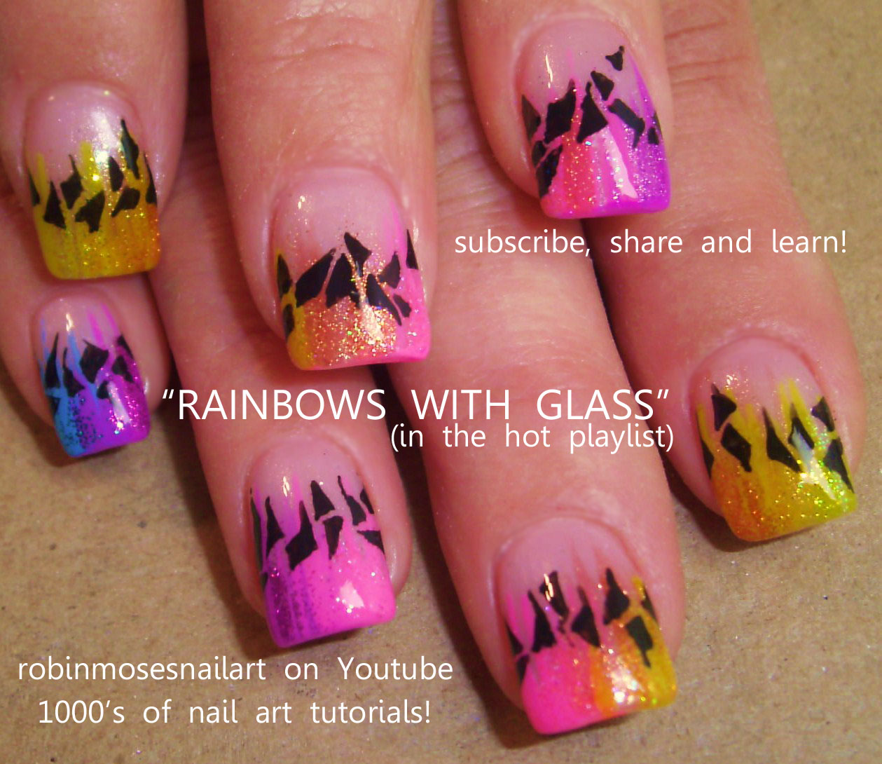 nails painted with eyeshadow, rainbow stripes nails, rainbow nails