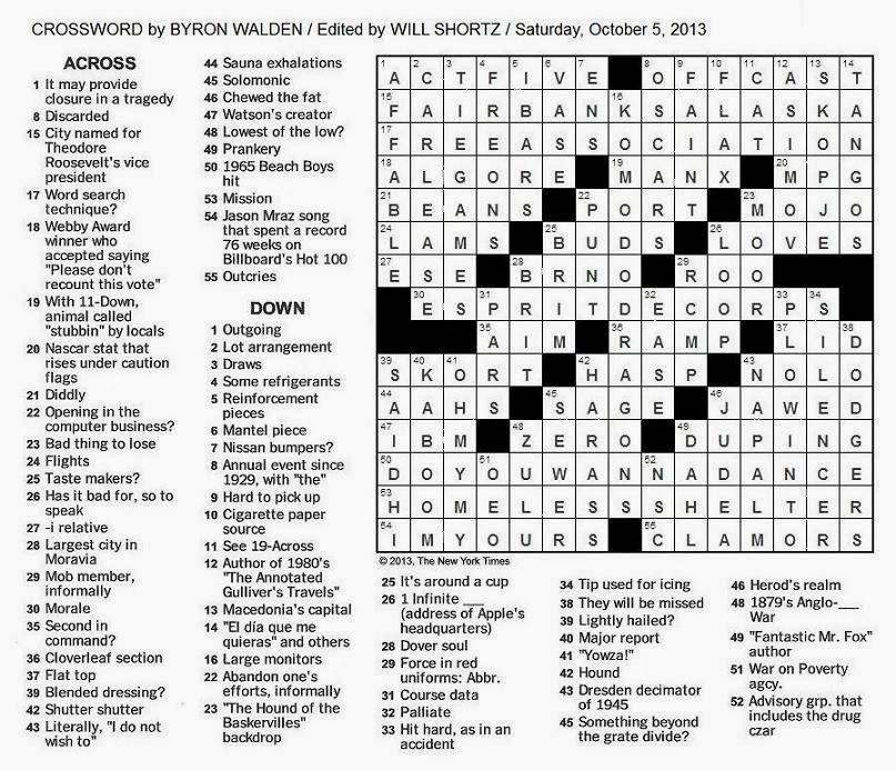 The New York Times Crossword in Gothic: 10 05 13 The Saturday Crossword
