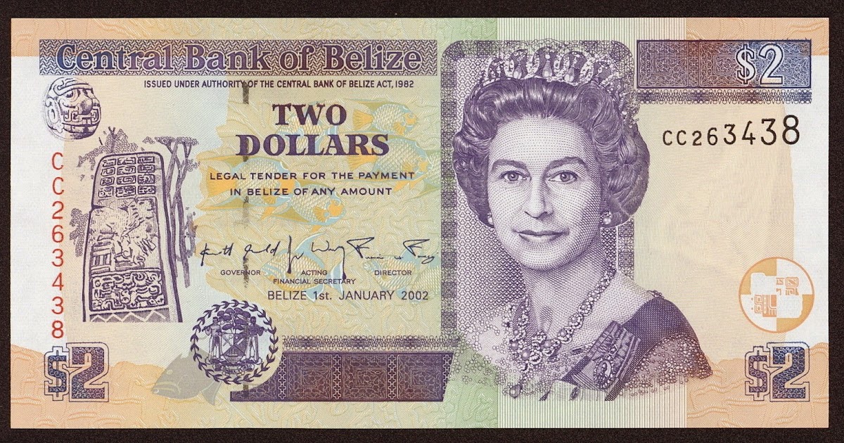 Belize 2 Dollars banknote 2002 Queen Elizabeth II|World Banknotes ...