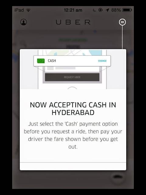 [Official] Uber testing Cash Payment in India starting from Hyderabad