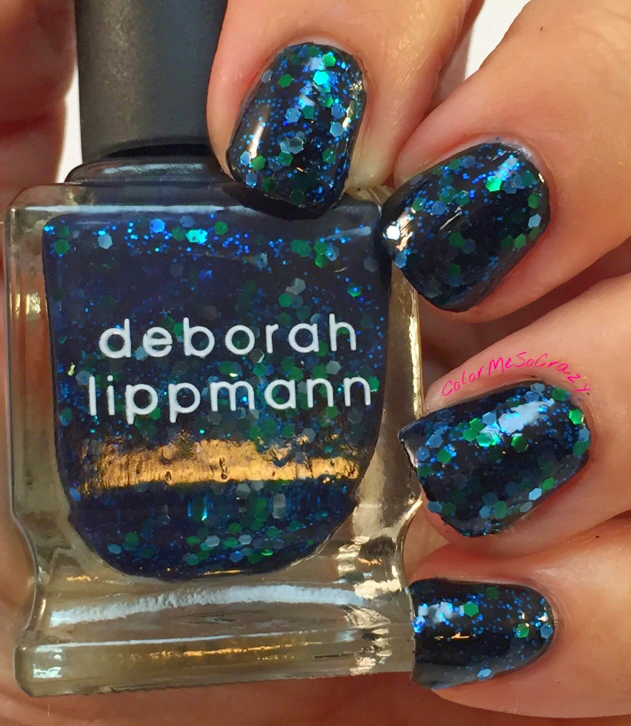 deborah lippmann-across the universe- glitter polish- jelly polish- green and blue glitters