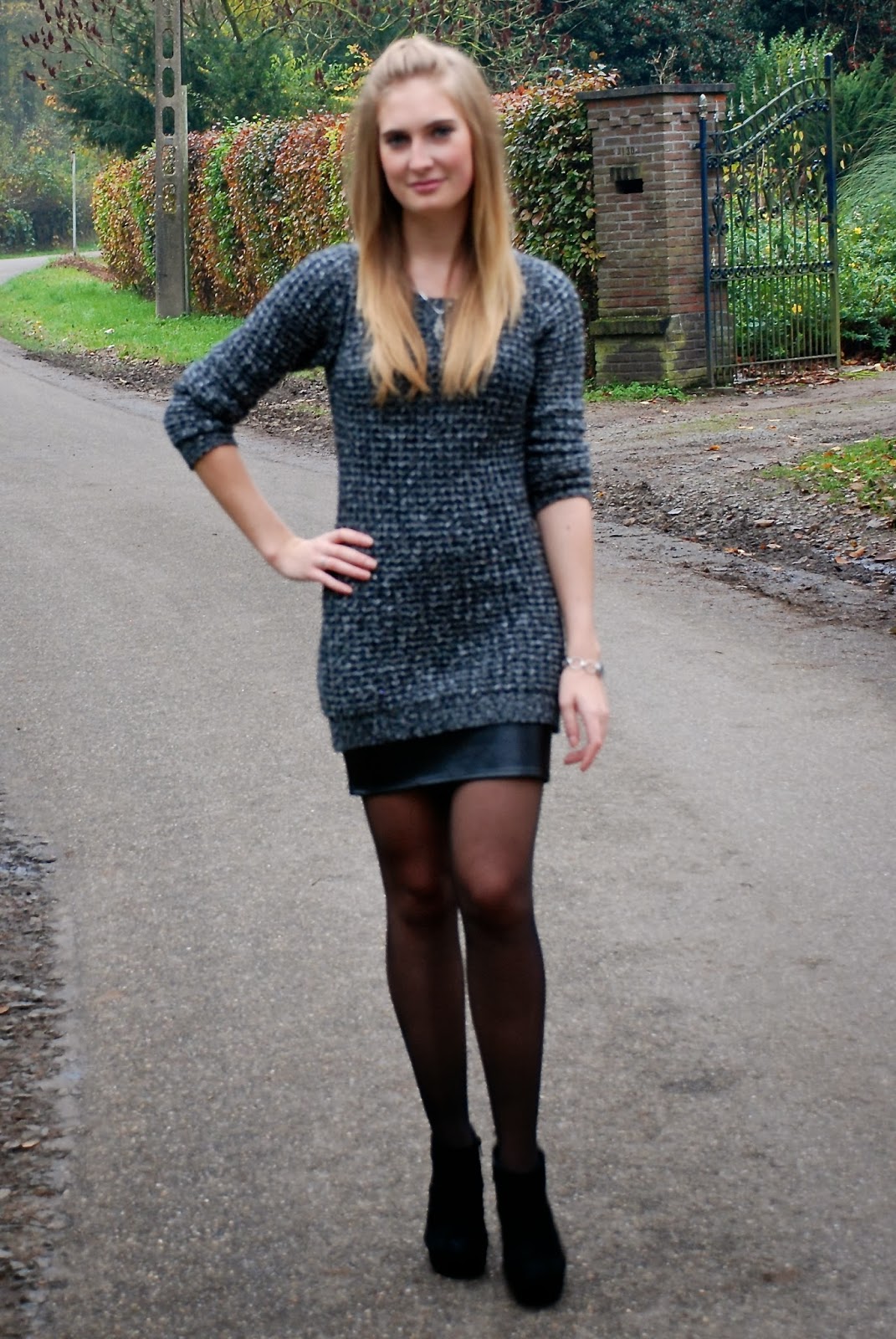 Polished Cats: Outfit: Leather detail dress