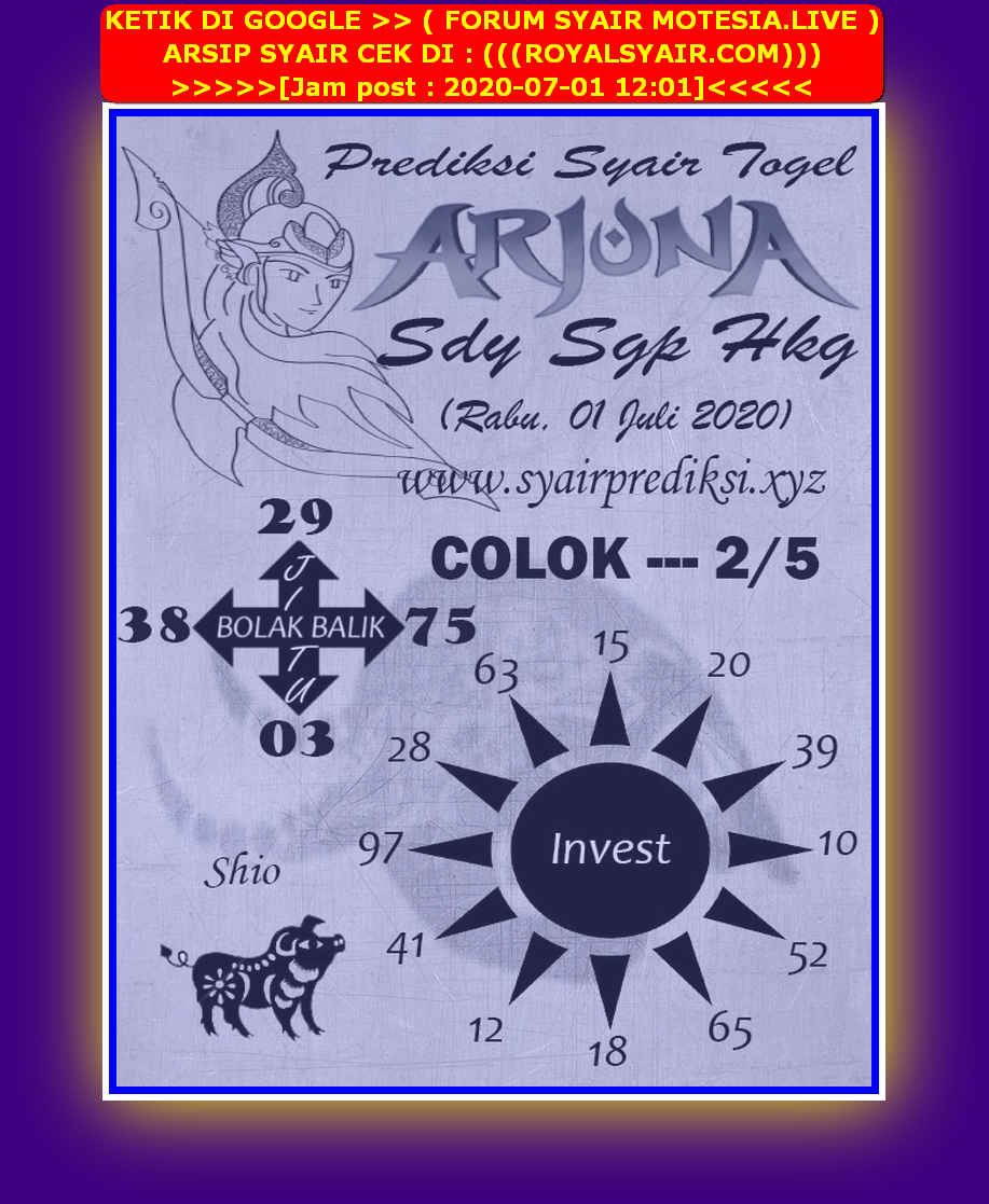 Syair HK Hari Rabu 1 Juli 2020 Royal Syair