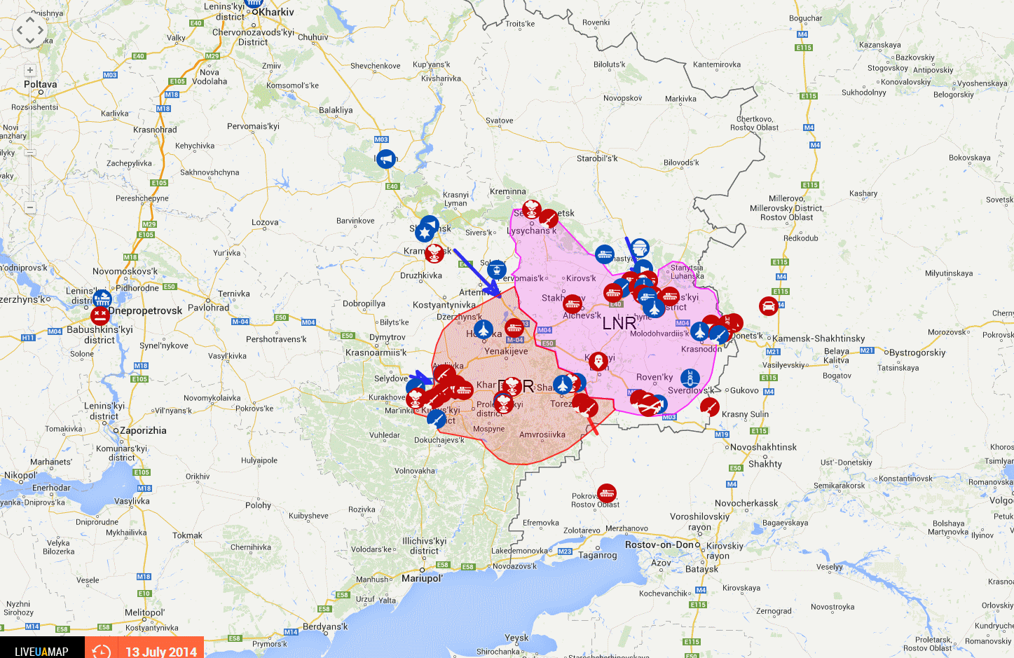 Separatist/Russian areas July 13 – August 5 ~