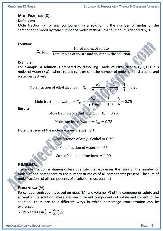 Adamjee Coaching Solution and Suspension Theory Notes and Question