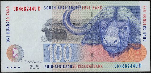 South African Currency 100 Rand banknote 1999 Cape Buffalo