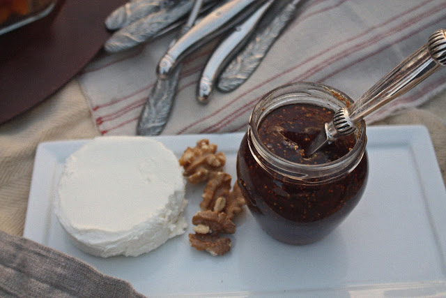   goat cheese, toasted walnuts and fig jam by LeAnn for linenandlavender.net - http://www.linenandlavender.net/2012/08/a-concert-on-beach-amadou-and-mariam.html