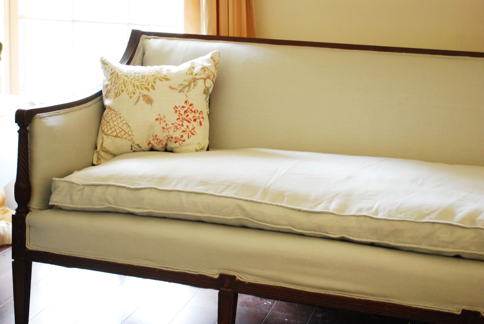 Between Blue And Yellow Reupholstered Antique Sofa Between Blue And Yellow