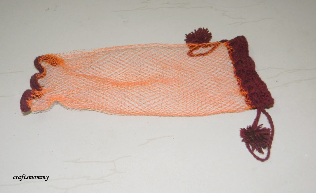 Recycled Onion bag Crochet scrubber and pull string bag My
