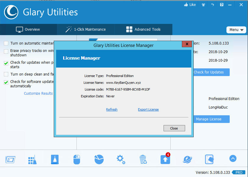 Glary Utilities Pro 5.108.0.133 Full Key,Tiện ích hệ thống tất cả trong một để tối ưu hóa máy tính