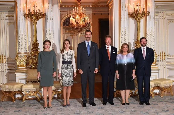 Princess Stephanie de Lannoy, Queen Letizia of Spain, King Felipe VI of Spain, Grand Duke Henri of Luxembourg, Grand Duchess Maria Teresa of Luxembourg and Prince Guillaume, Hereditary Grand Duke of Luxembourg 