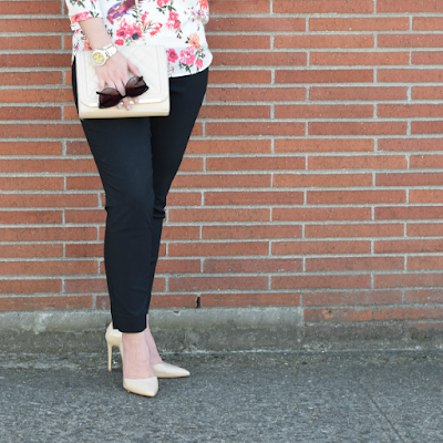 Nude purse, nude pumps and cat eye sunglasses for spring