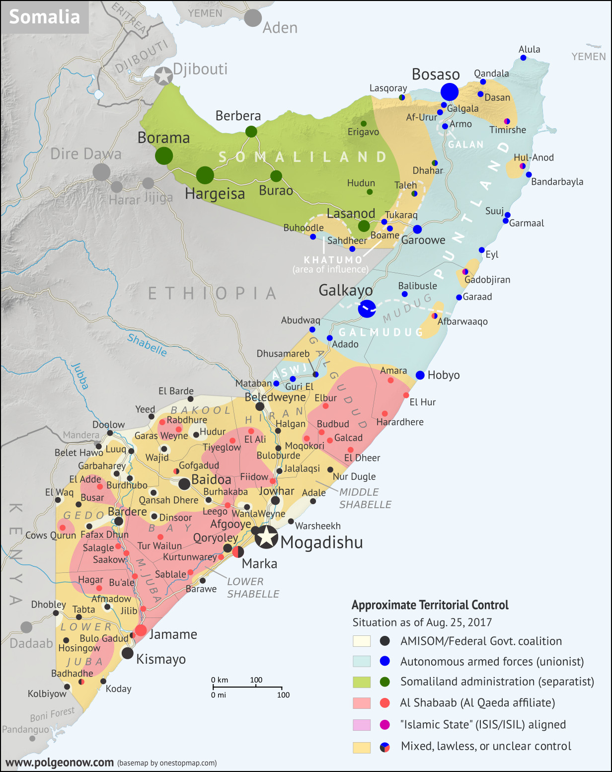 Somalia Control Map And Timeline August 2017 Political Geography Now