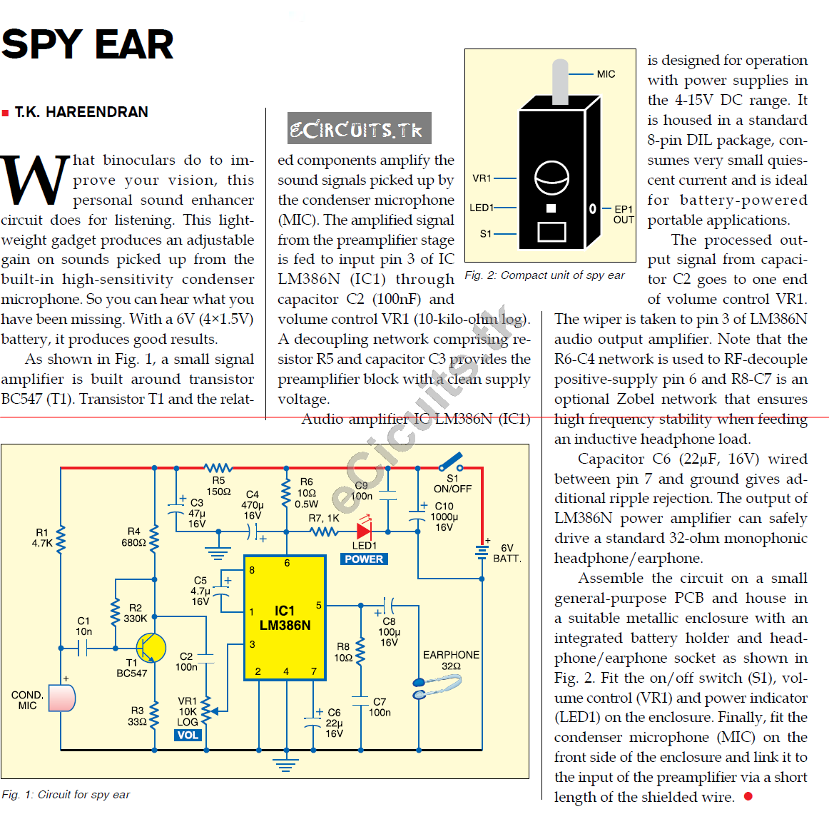 Bluetooth Spy Ear Circuit Diagram