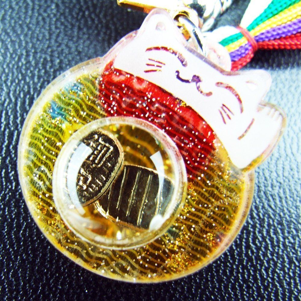 Japanese Shrine Good Luck Charm Omamari Silky Cloth Gift Bag & Keychain