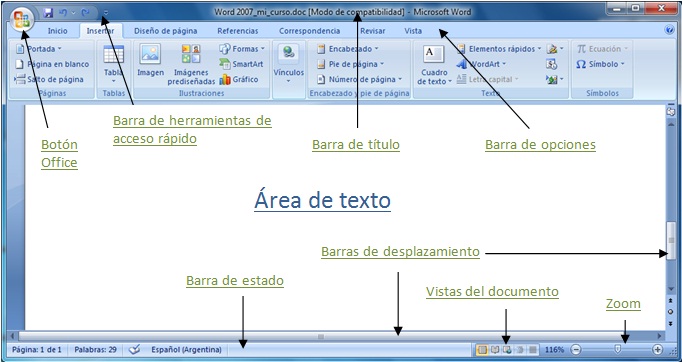 TI) Tecnología Informática: Word 2007 - Entorno de trabajo