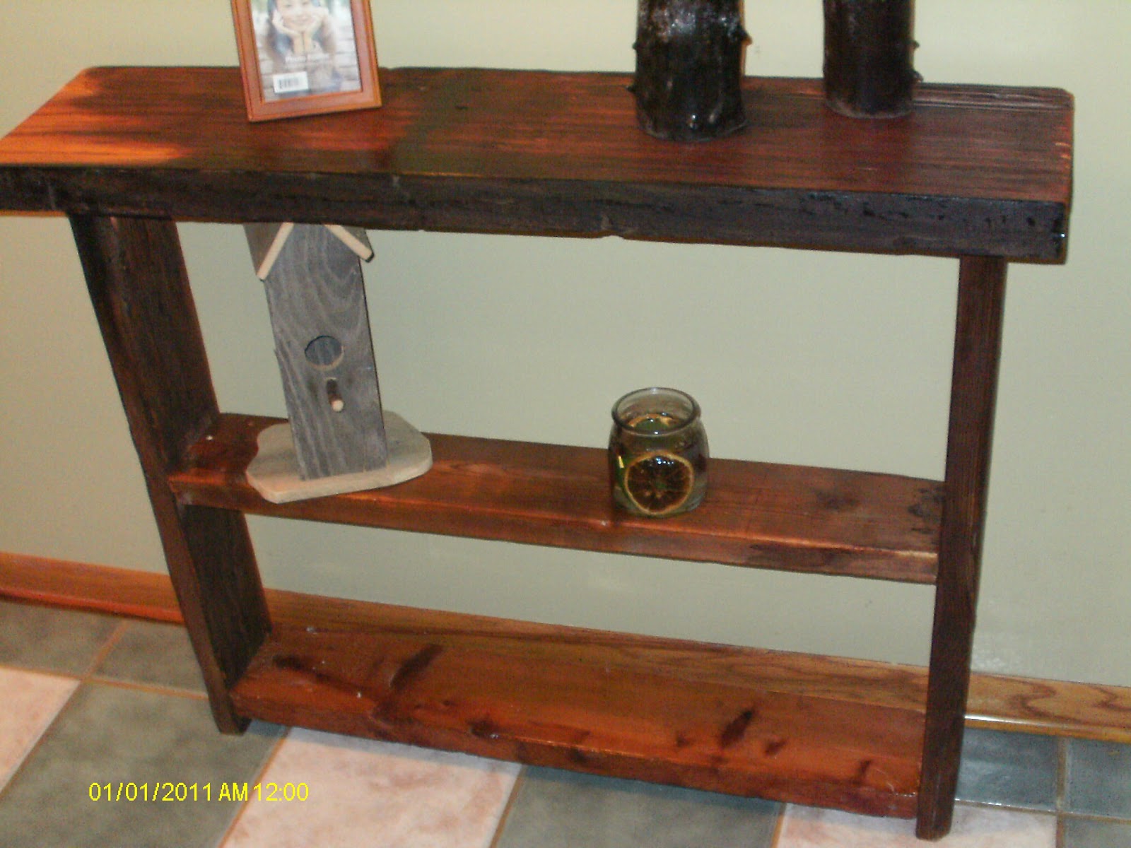 Handmade Rustic & Log Furniture Reclaimed Barnwood Entry Way Table/Shelf