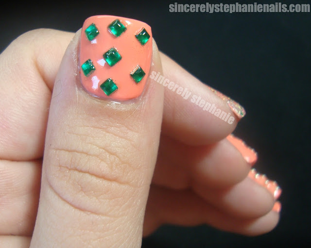 essie haute as hello green rhinestones nail art