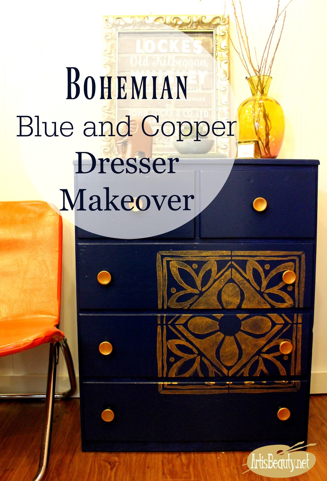 ART IS BEAUTY Beautiful Blue and Copper Satin and Metallic Enamel