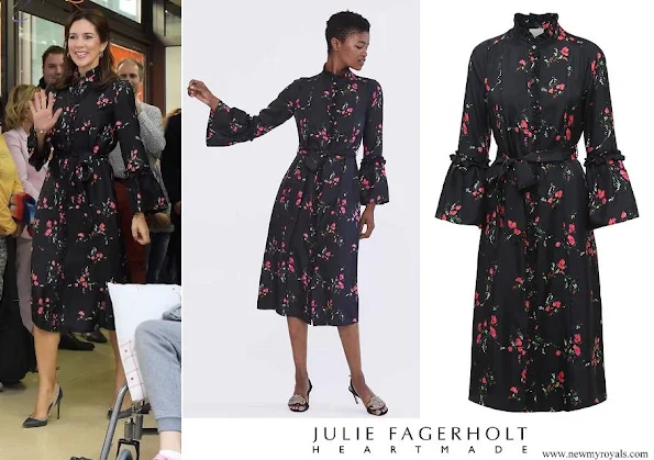 Crown Princess Mary wore Julie Fagerholt Heartmade Harin black flower print silk dress