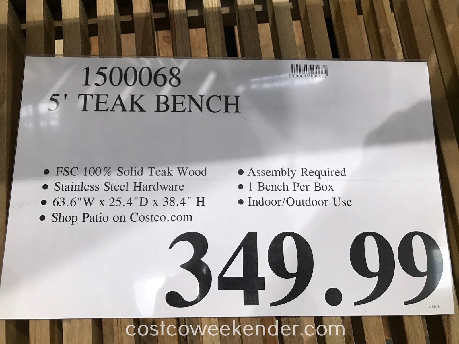 5' Teak Wood Bench Costco Weekender