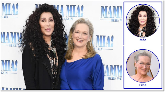 Filme: Mamma Mia! Lá Vamos Nós de Novo (Universal Pictures) - Cher (mãe) e Meryl Streep (filha)
