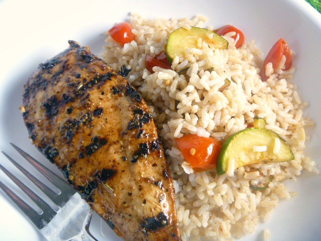 Grilled Balsamic Chicken with Mediterranean Rice:  Grilled chicken smothered in the complex flavors of balsamic vinegar, Dijon, and lemon turn this into a company worthy meal, but simple enough for a family weeknight meal. - Slice of Southern