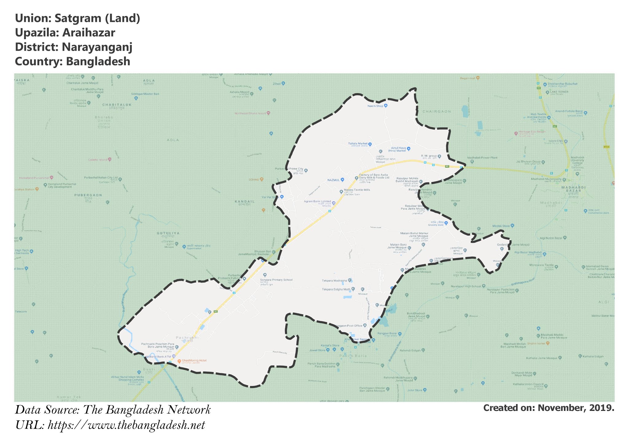 Map of Satgram of Narayanganj, Bangladesh.