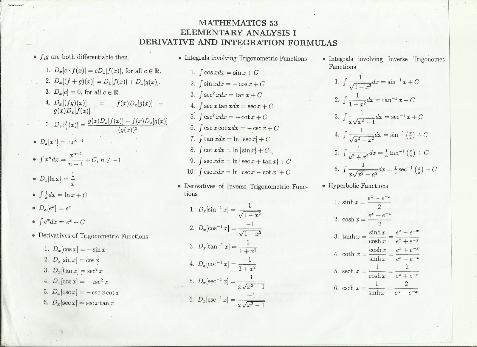 UPD Samplexes, Readings, and Materials UPD Math 53 (Now