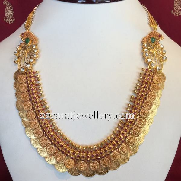 Short Kasu Mala with Jhumkas - Jewellery Designs