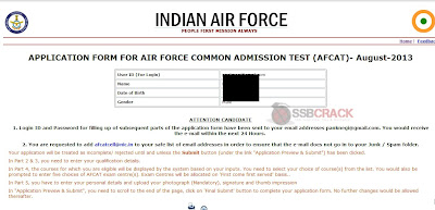 How to fill AFCAT 02/2013 Online Application Form