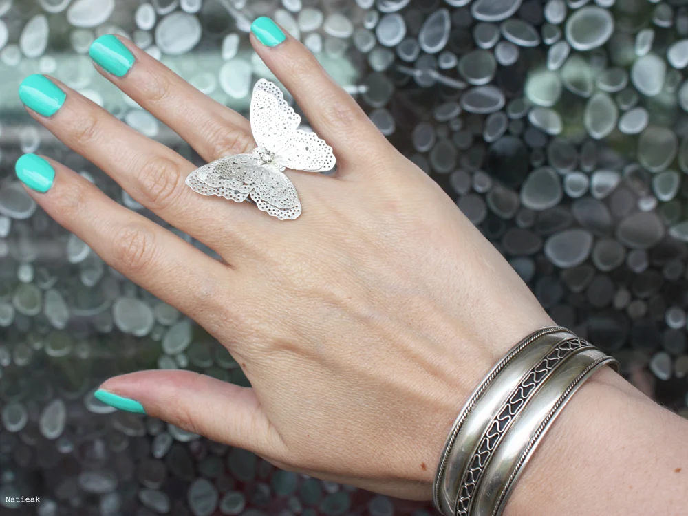 bague papillon et bracelet jonc argent Kiko  Mint Green 422