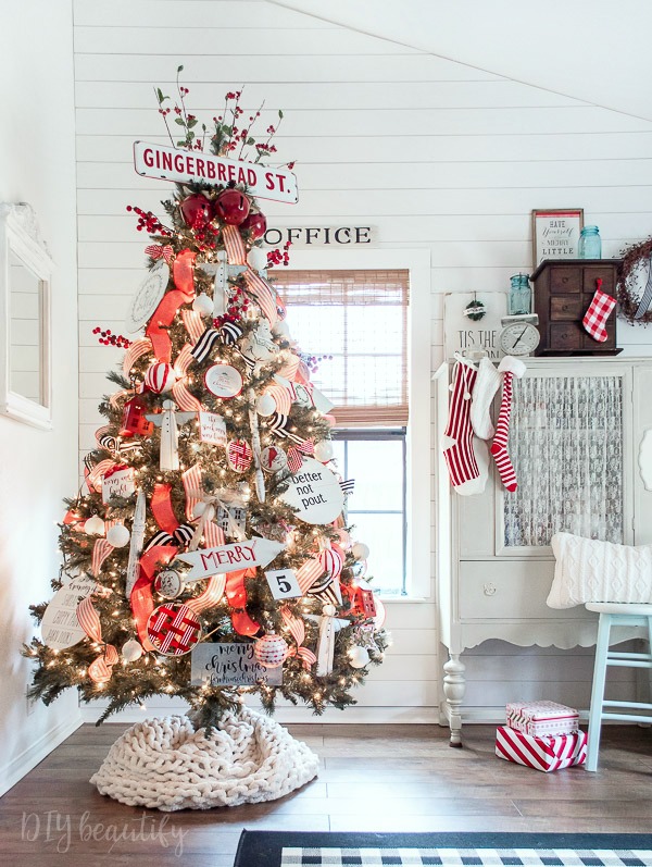 red and white Christmas tree
