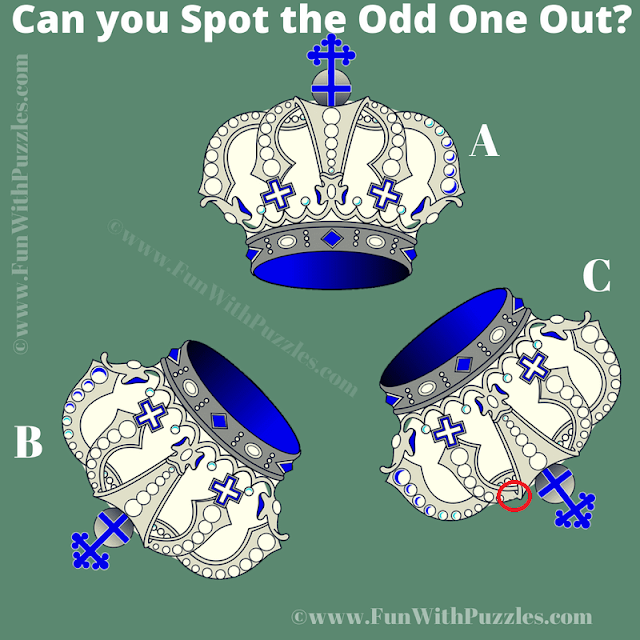 Brain Exercise: Crown Odd One Out Picture Riddle Answer
