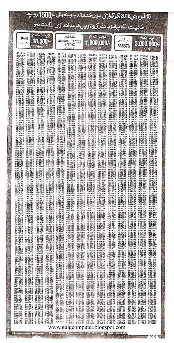 prize bond list 1500 Gul G Computer