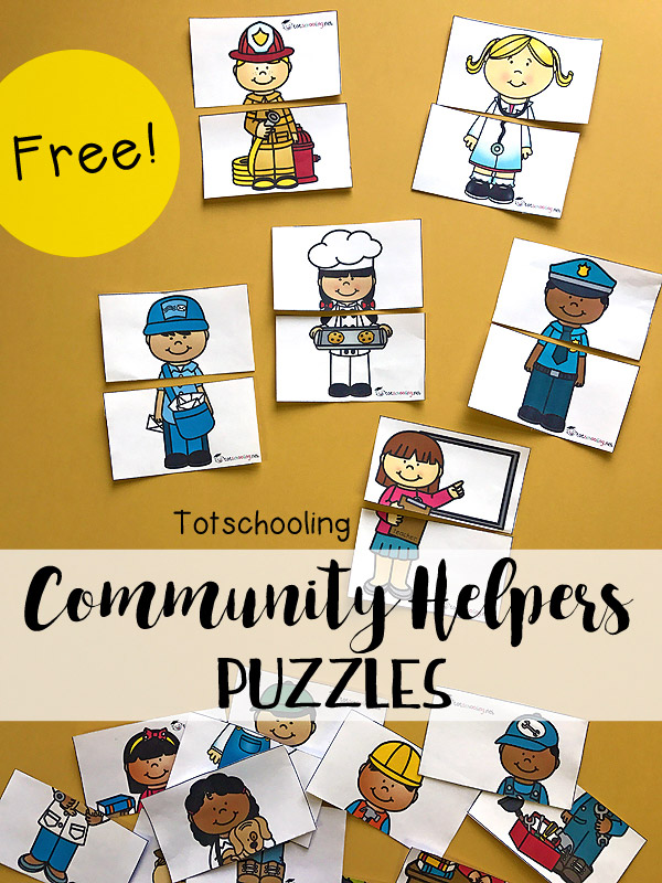 FREE Community Helpers 2-piece puzzles, perfect for toddlers and preschoolers to learn about occupations and jobs around the community.