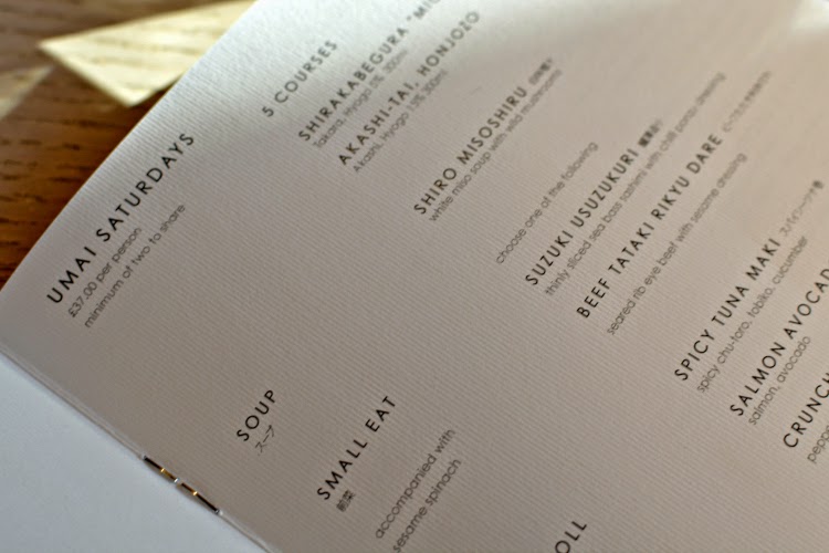 Sake no Hana Umai Saturdays menu