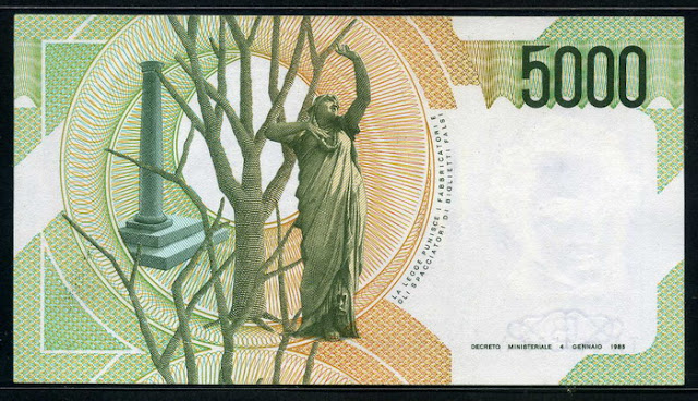 Italy paper money 5000 lire bill