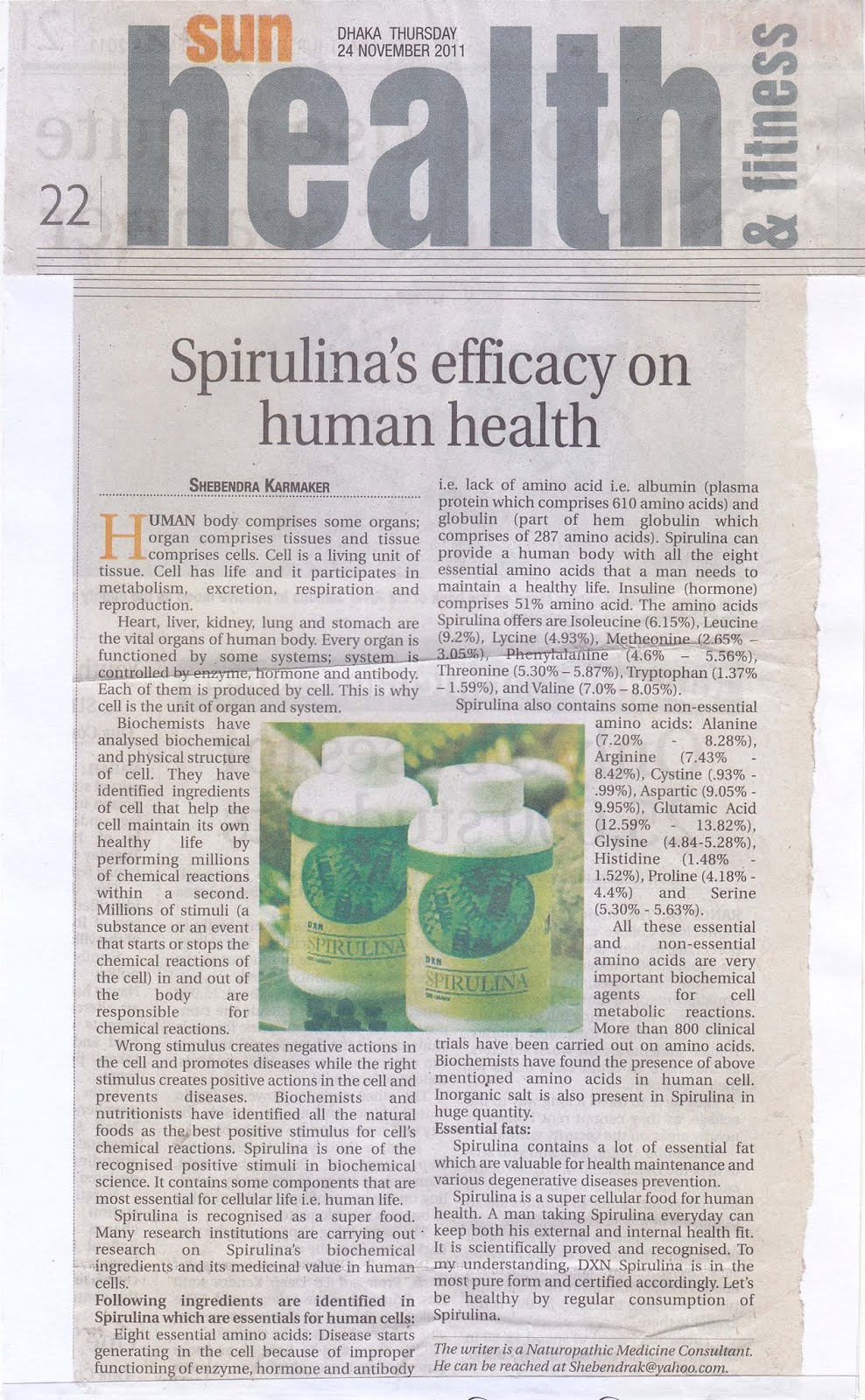 Write up on Spirulina 'The Daily Sun'