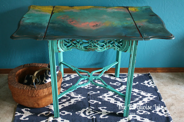 The Turquoise Iris ~ Furniture & Art: Abstract Painted Antique Table