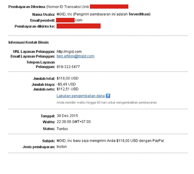 YES, Penghasilan Pertama $118 dari MGID