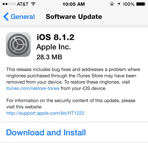 Apple iOS 8.1.2 Firmware (Build-12B440) OTA