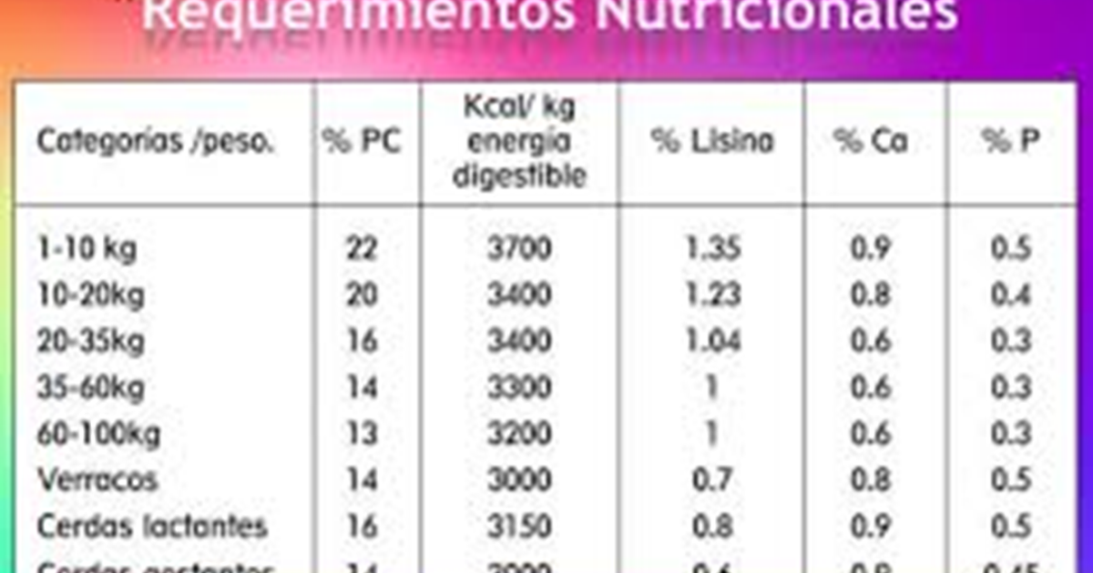 Tablas De Requerimientos Nutricionales