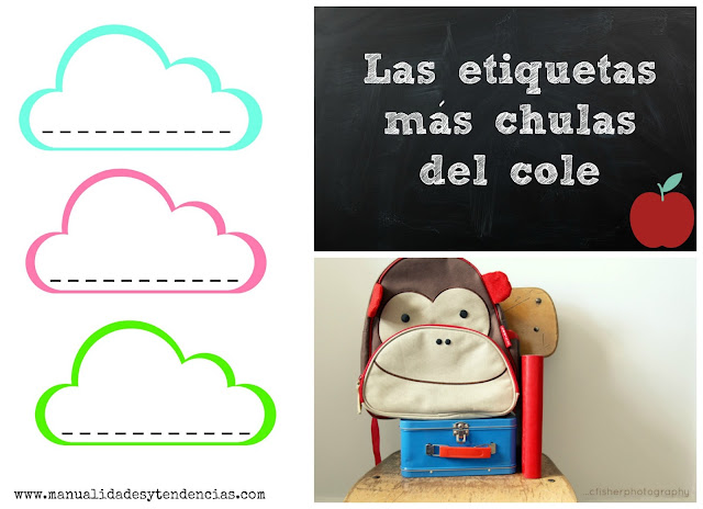 Etiquetas en forma de nube para libros y cuadernos