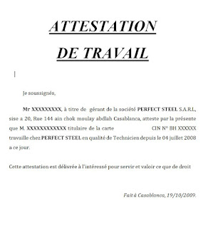 Exemples d'attestations de travail doc word