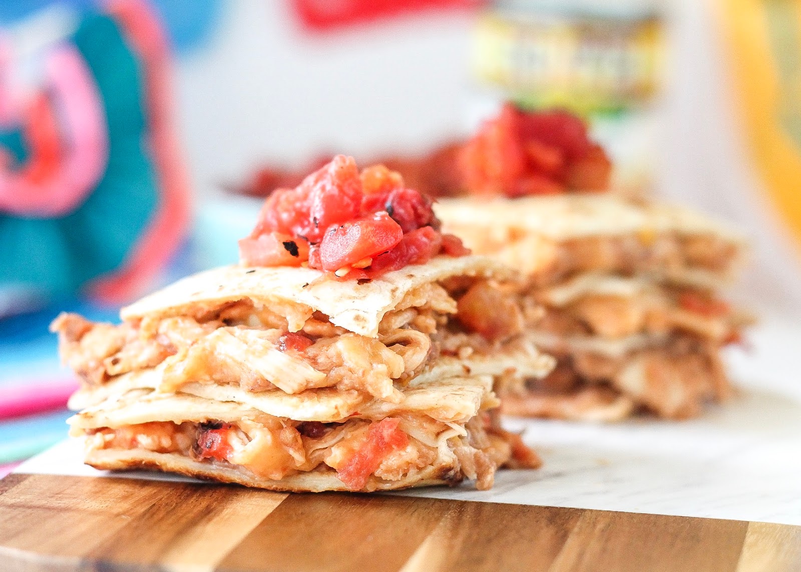 Hot Mama In The City Mini Green Chili Chicken Quesadillas with Refried