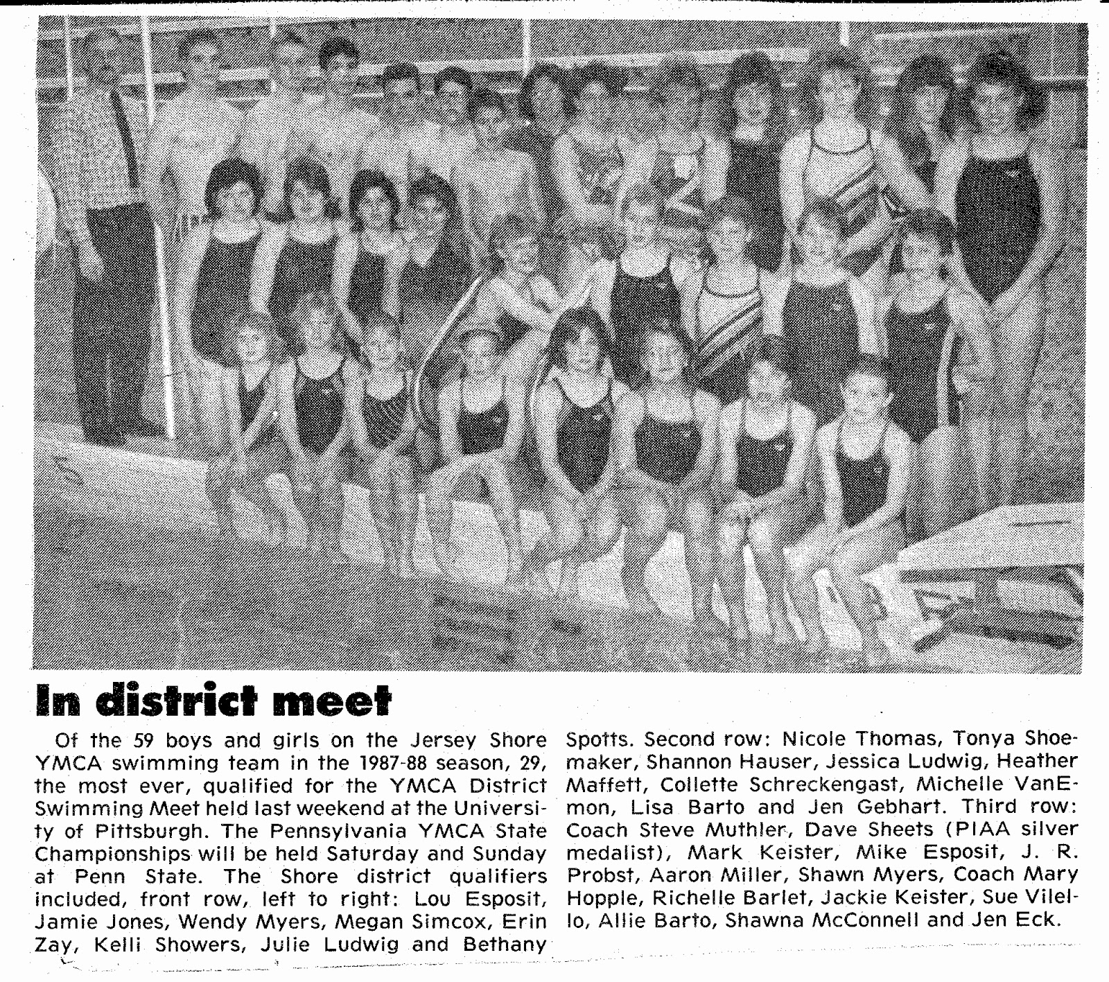 Jersey Shore (PA) Swim Jersey Shore YMCA Swimmers of 8788 District Team